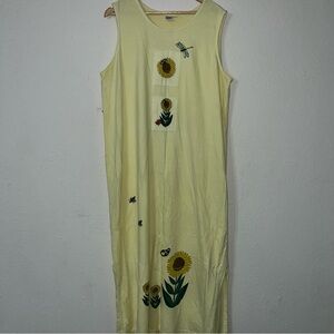 Country Wear Casuals Yellow Cotton Linen Blend Matching Dress Floral Size 2X.